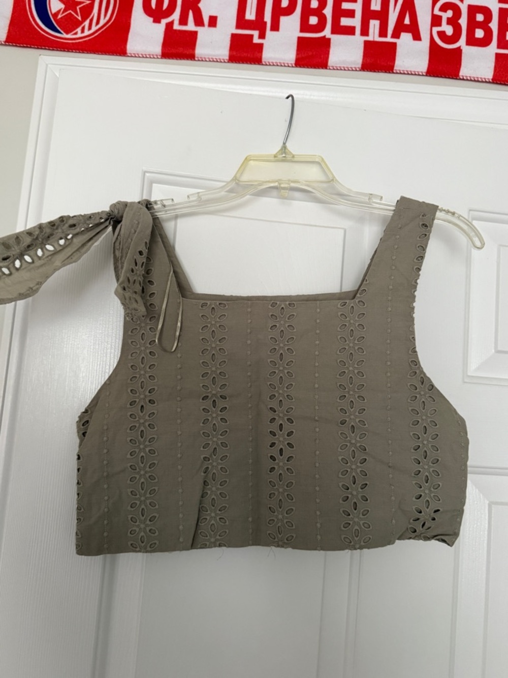 Zara Olive Green Eyelet Tie-Strap Crop Top